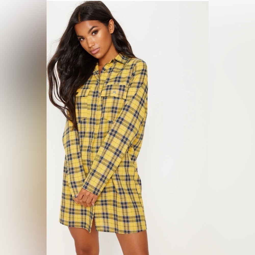 Pretty Little Things Button-Down Preppy Plaid Fall Oversized Mini Shirt Dress